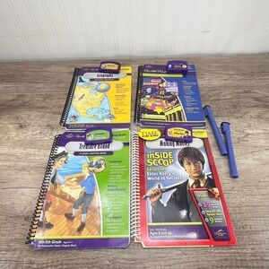 Leap Frog LeapPad Interactive Books (4) & Cartridges (4) Lot QuantumPad 1st-2nd